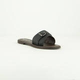 Pebble Leather Push In Sandal.Antique Brass Buckle.