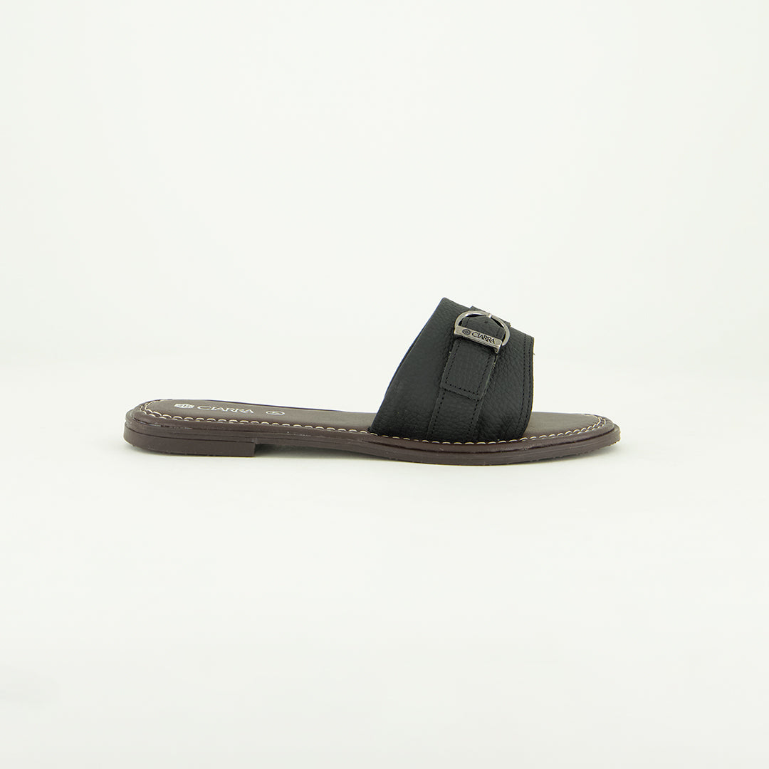 Pebble Leather Push In Sandal.Antique Brass Buckle.