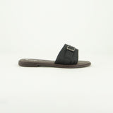Pebble Leather Push In Sandal.Antique Brass Buckle.