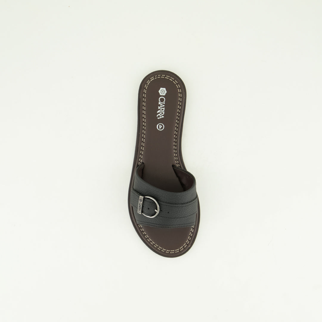 Pebble Leather Push In Sandal.Antique Brass Buckle.