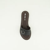 Pebble Leather Push In Sandal.Antique Brass Buckle.