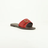 Pebble Leather Push In Sandal.Antique Brass Buckle.