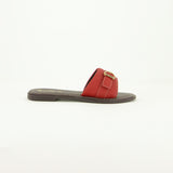 Pebble Leather Push In Sandal.Antique Brass Buckle.