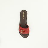 Pebble Leather Push In Sandal.Antique Brass Buckle.