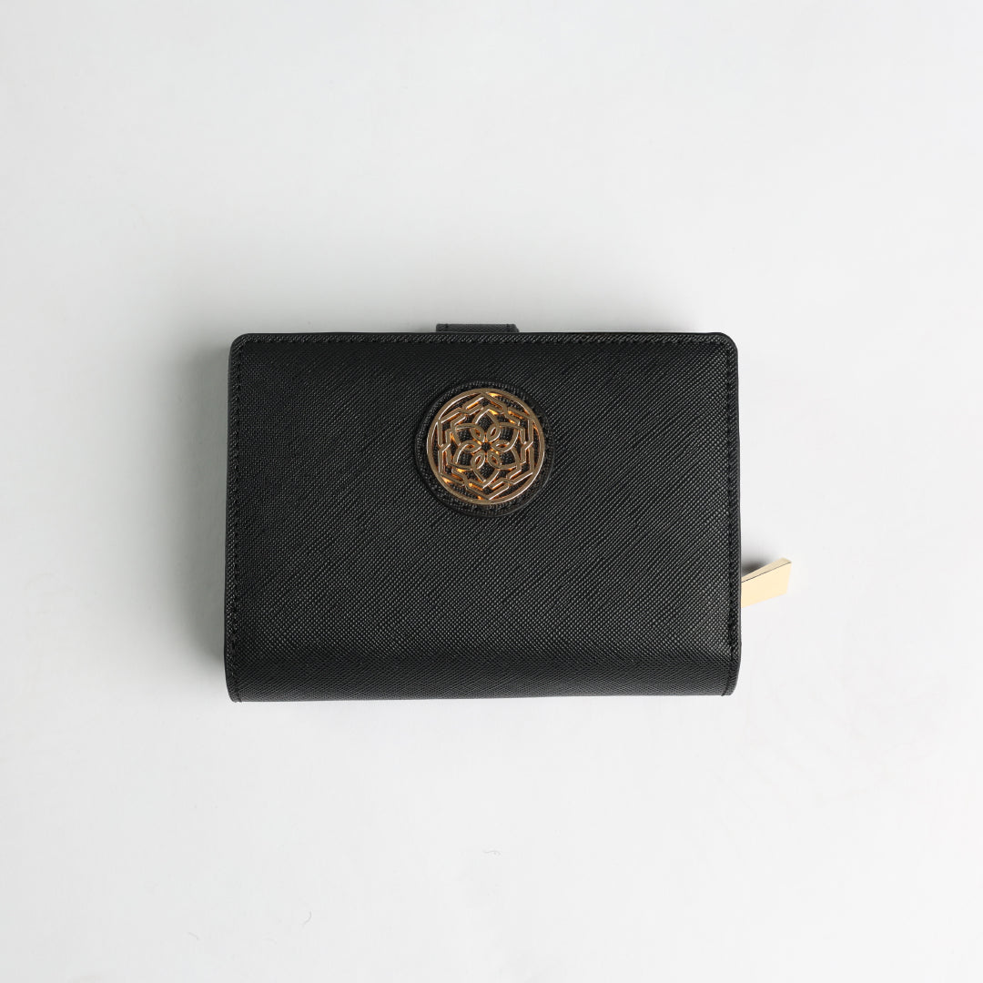 Ciarra Black Saffiano Flap Wallet