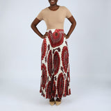 LADIES CIARRA RED/CHOC PRINTED SKIRT