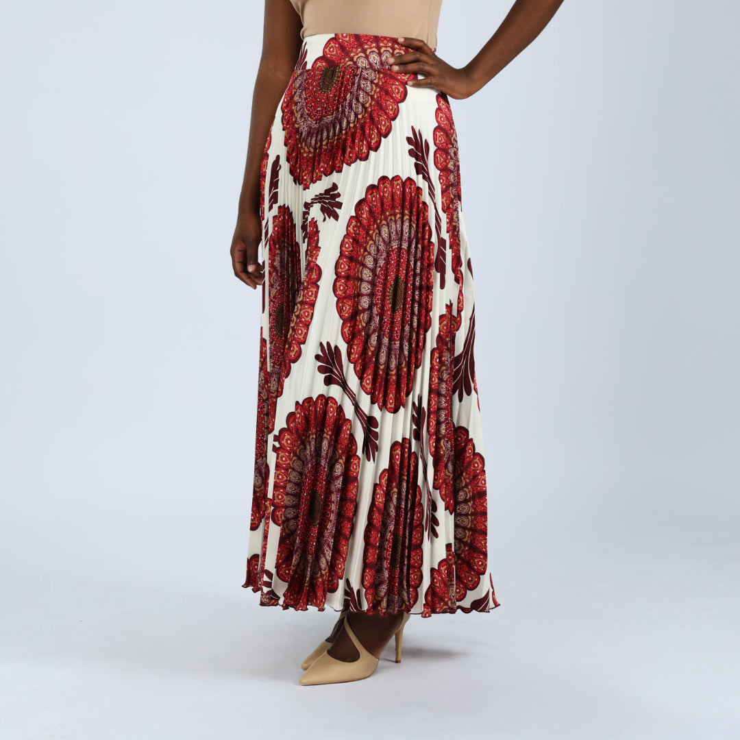LADIES CIARRA RED/CHOC PRINTED SKIRT