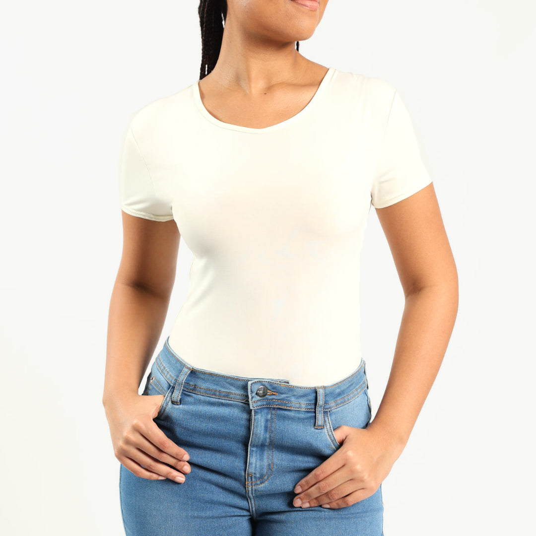 Cream Short Sleeve Body Suit