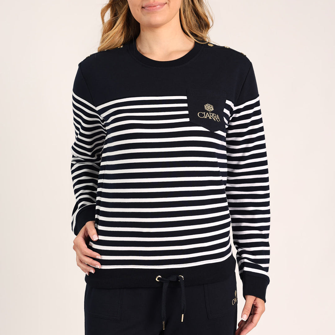 LADIES CIARRA NAVY WHITE STRIPE SWEATER
