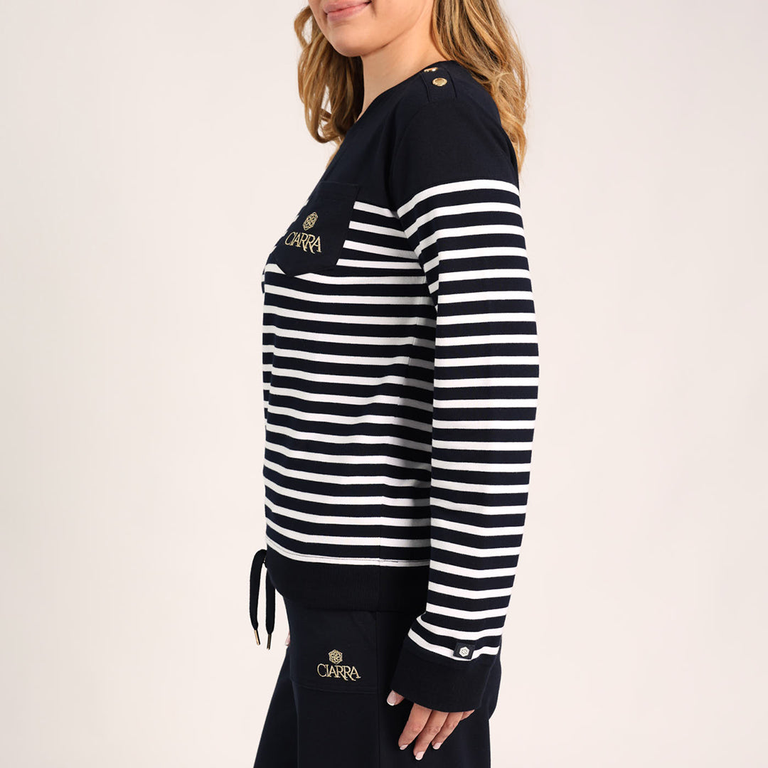 LADIES CIARRA NAVY WHITE STRIPE SWEATER