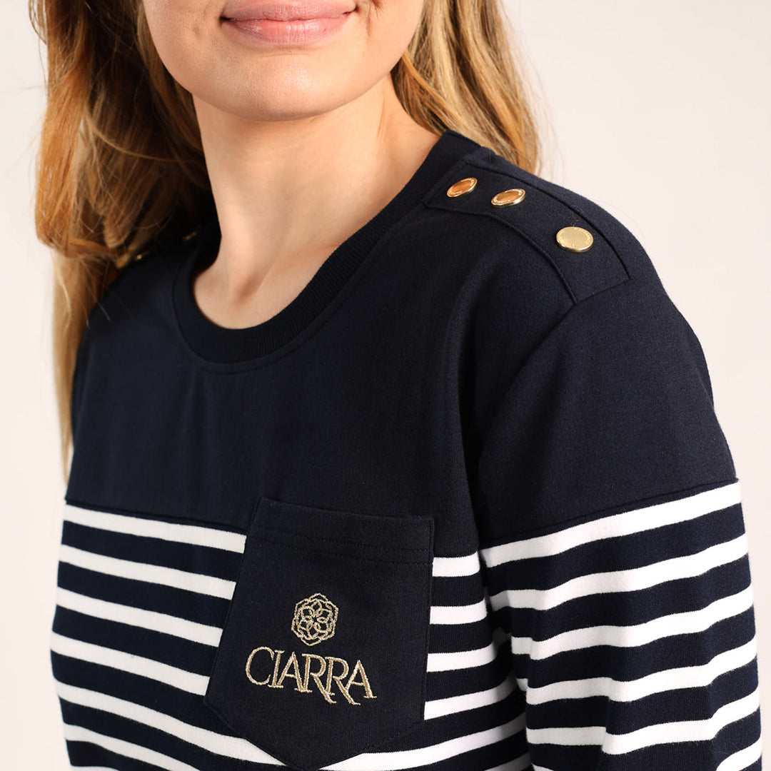 LADIES CIARRA NAVY WHITE STRIPE SWEATER