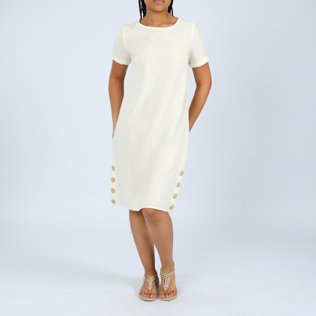 Cream Buttons Dress