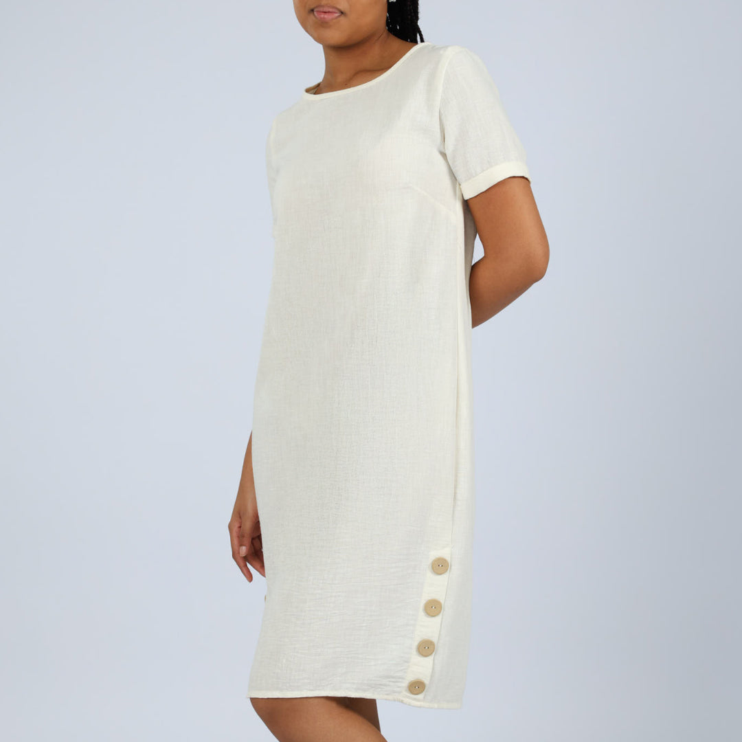 Cream Buttons Dress