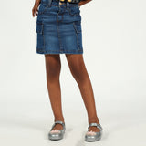DENIM CARGO SKIRT MED WASH
