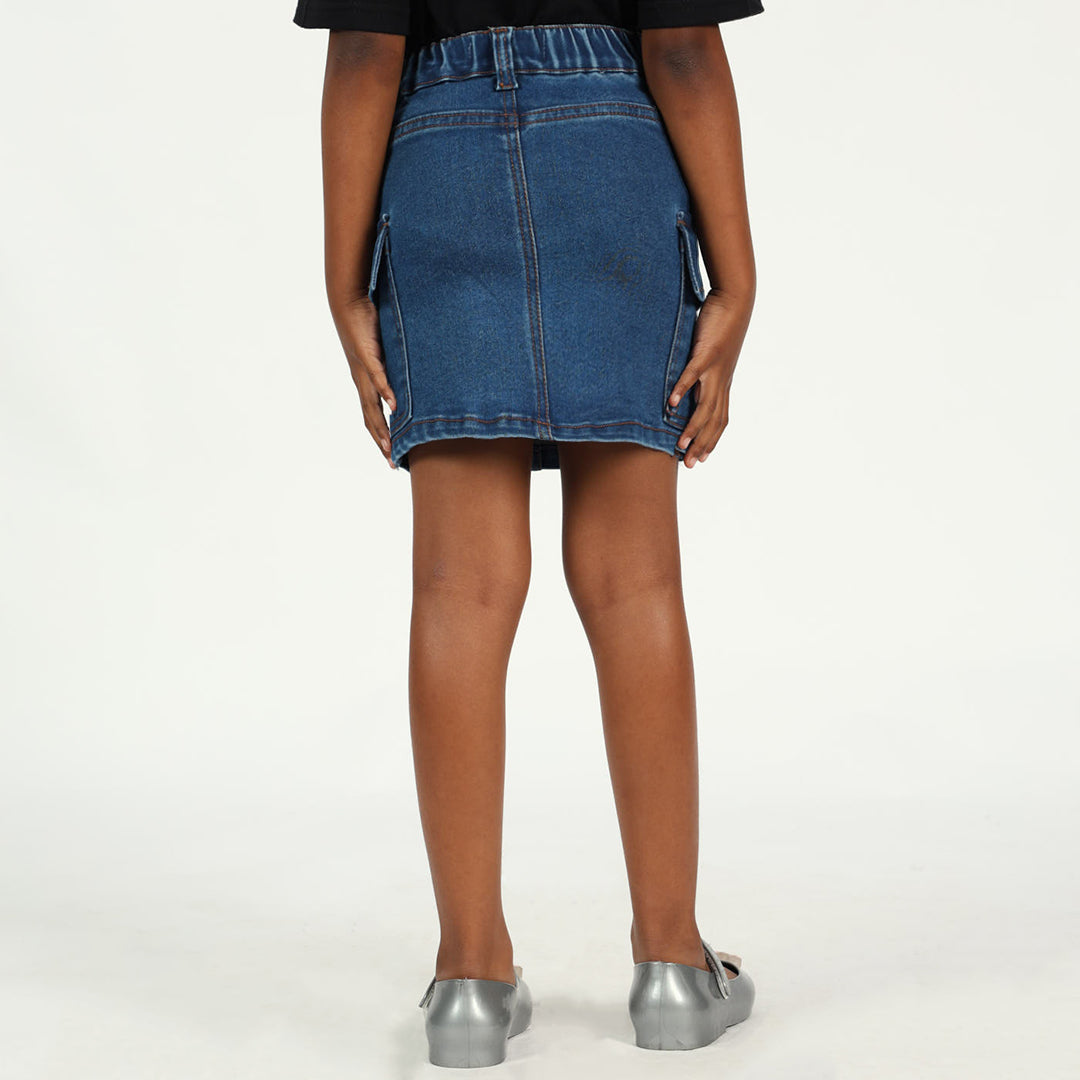 DENIM CARGO SKIRT MED WASH