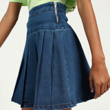 GIRLSWEAR DENIM PLEATED SKIRT MED WASH