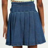 GIRLSWEAR DENIM PLEATED SKIRT MED WASH