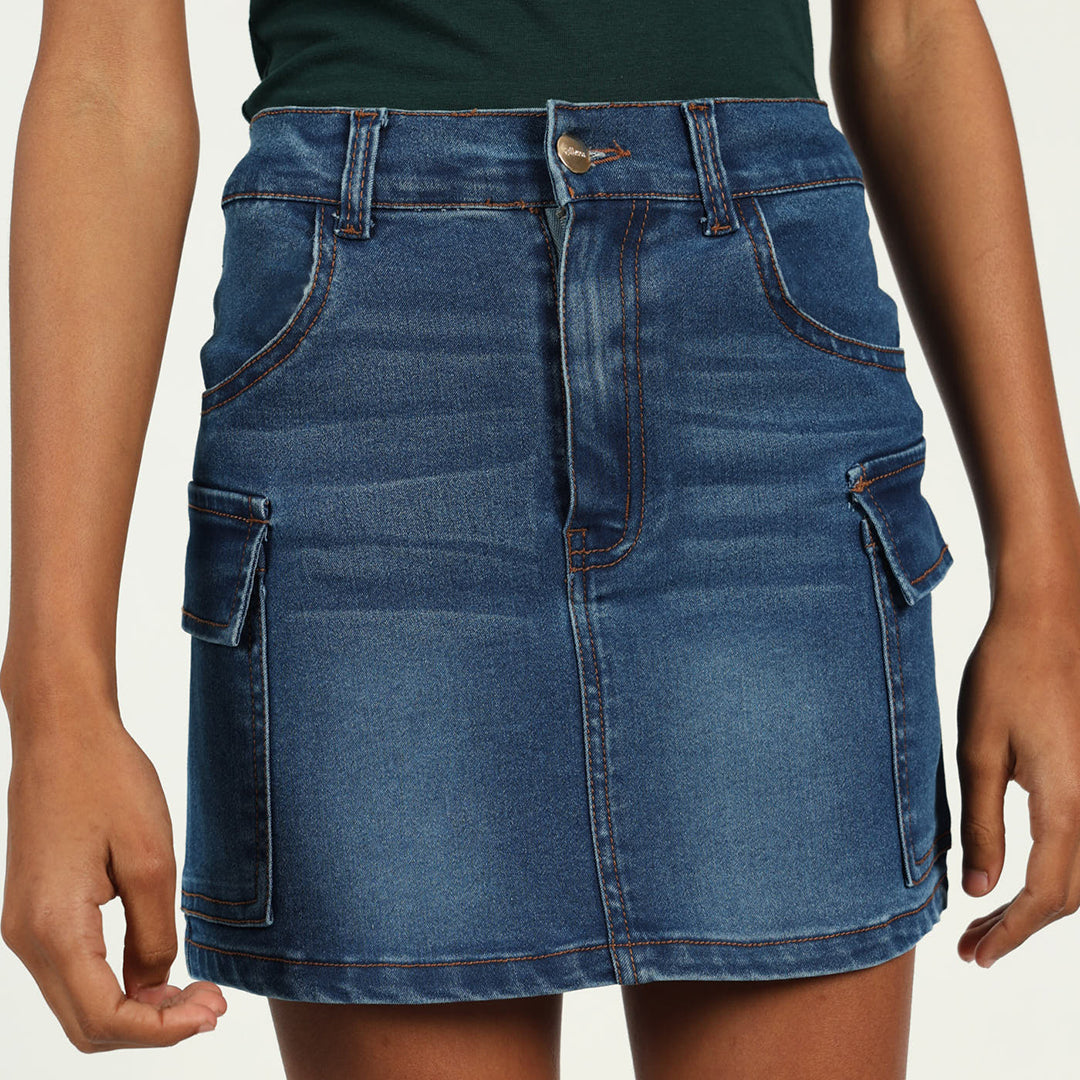GIRLSWEAR DENIM CARGO SKIRT MED WASH