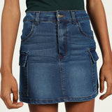 GIRLSWEAR DENIM CARGO SKIRT MED WASH