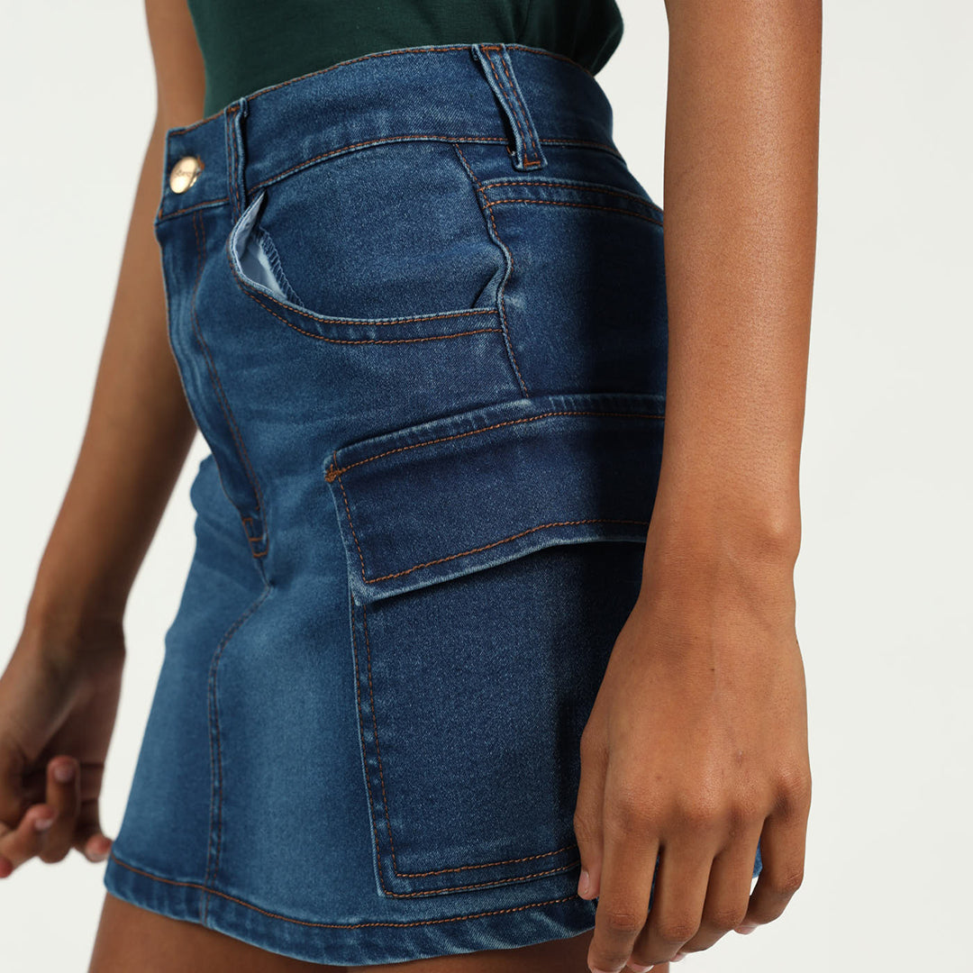 GIRLSWEAR DENIM CARGO SKIRT MED WASH