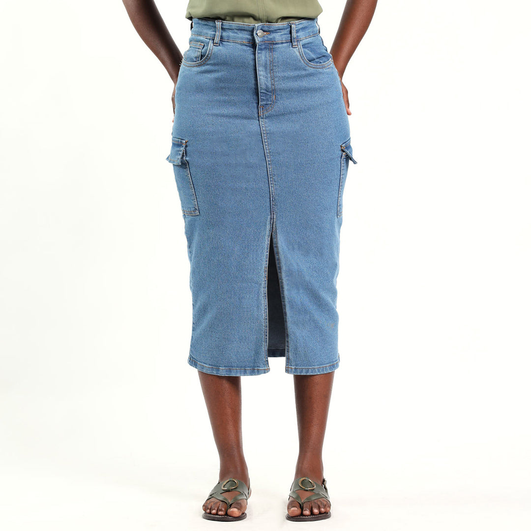 LADIES ALORA MID BLUE CARGO SKIRT