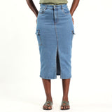 LADIES ALORA MID BLUE CARGO SKIRT
