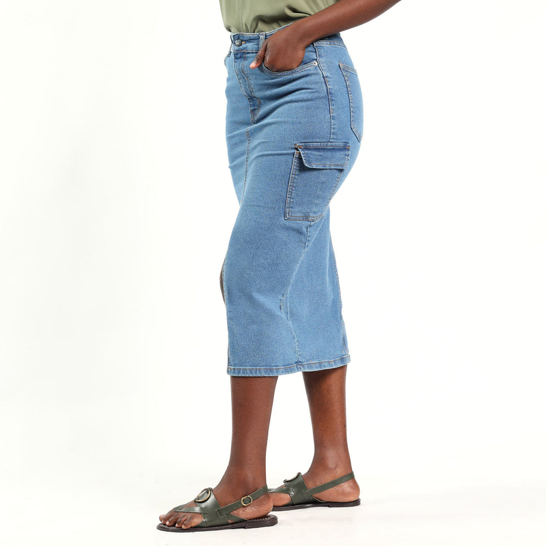 LADIES ALORA MID BLUE CARGO SKIRT