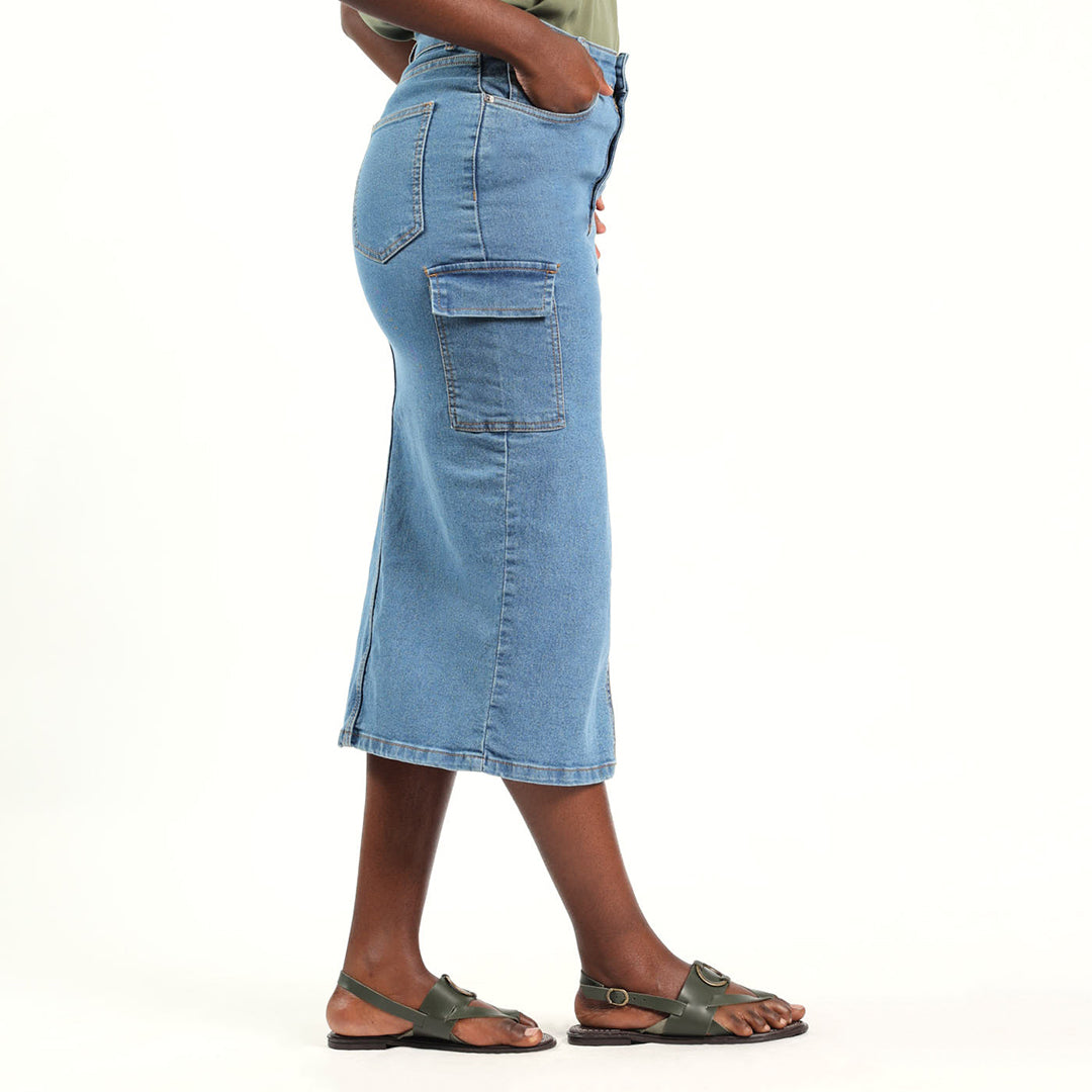 LADIES ALORA MID BLUE CARGO SKIRT