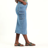LADIES ALORA MID BLUE CARGO SKIRT