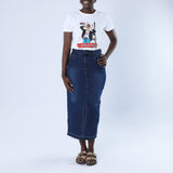 LADIES ALORA INK BLUE LONG BUTTON SKIRT ALORA Fashion Fusion