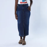 LADIES ALORA INK BLUE LONG BUTTON SKIRT ALORA Fashion Fusion