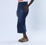 LADIES ALORA INK BLUE LONG BUTTON SKIRT ALORA Fashion Fusion