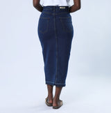 LADIES ALORA INK BLUE LONG BUTTON SKIRT ALORA Fashion Fusion