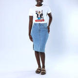 LADIES ALORA LIGHT WASH DENIM SKIRT WITH SIDE SLIT