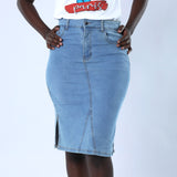 LADIES ALORA LIGHT WASH DENIM SKIRT WITH SIDE SLIT