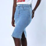 LADIES ALORA LIGHT WASH DENIM SKIRT WITH SIDE SLIT