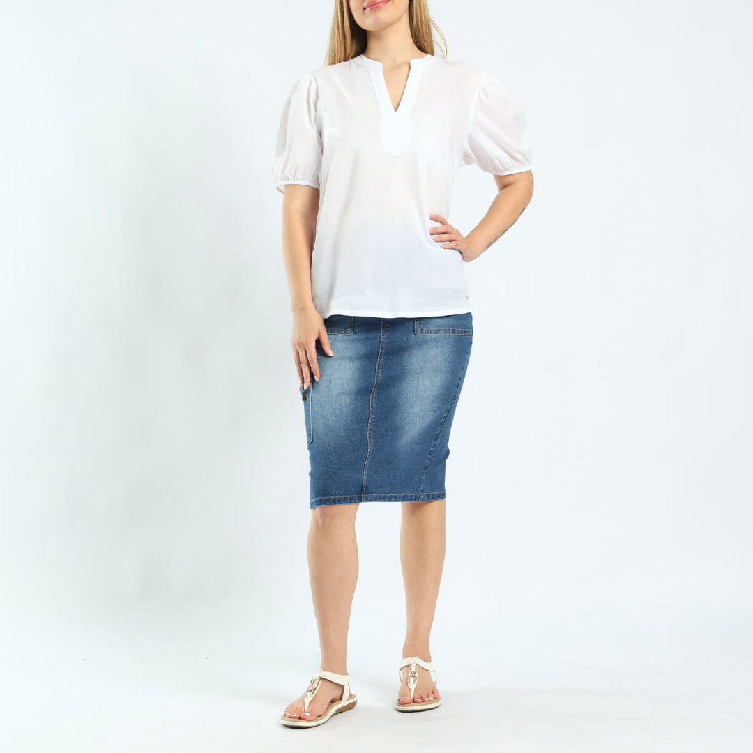 LADIES WHITE HENLEY SHIRT CIARRA Fashion Fusion