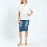 LADIES WHITE HENLEY SHIRT CIARRA Fashion Fusion