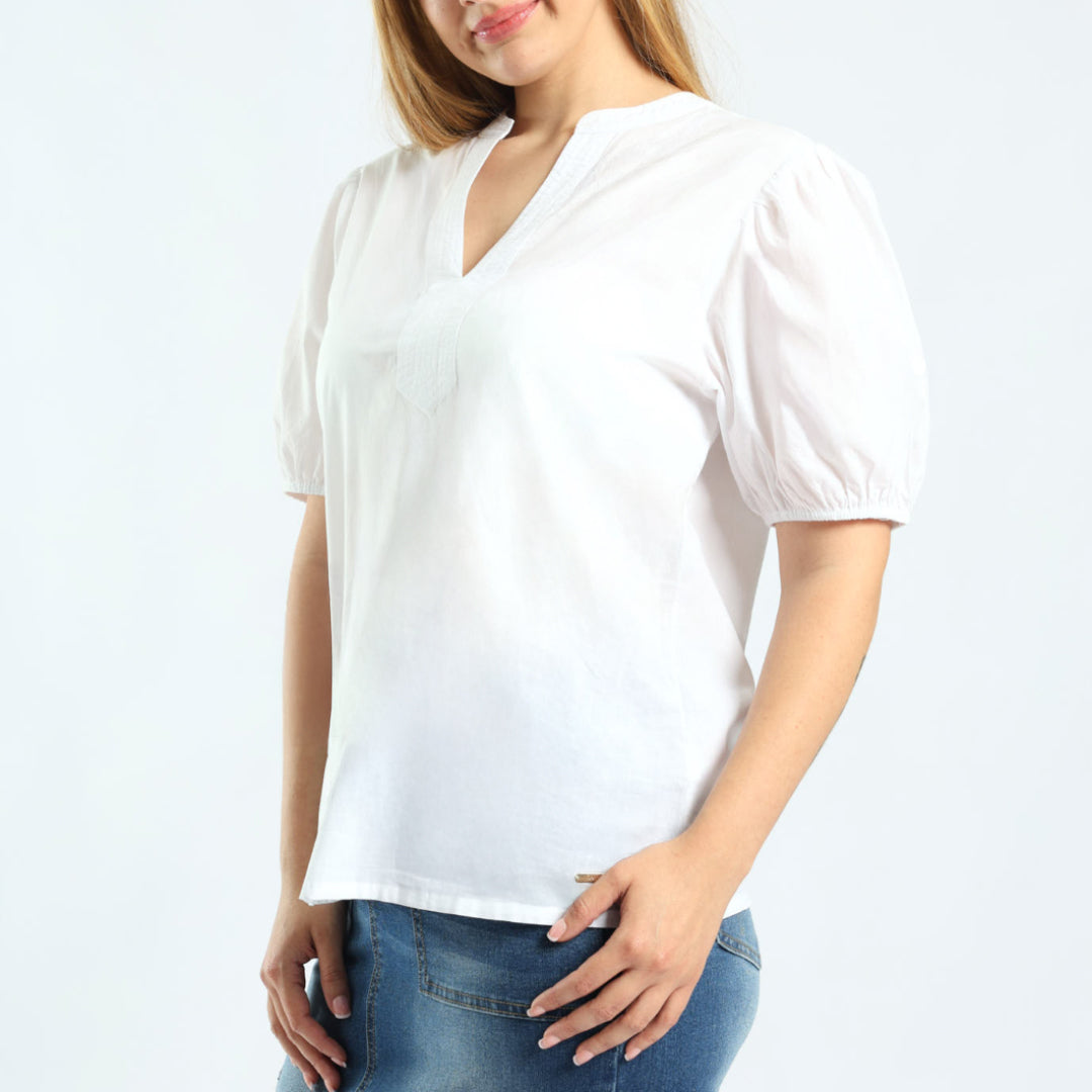 LADIES WHITE HENLEY SHIRT CIARRA Fashion Fusion