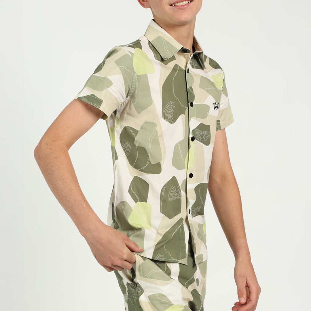 Boys Cream Printed Resort Shirt