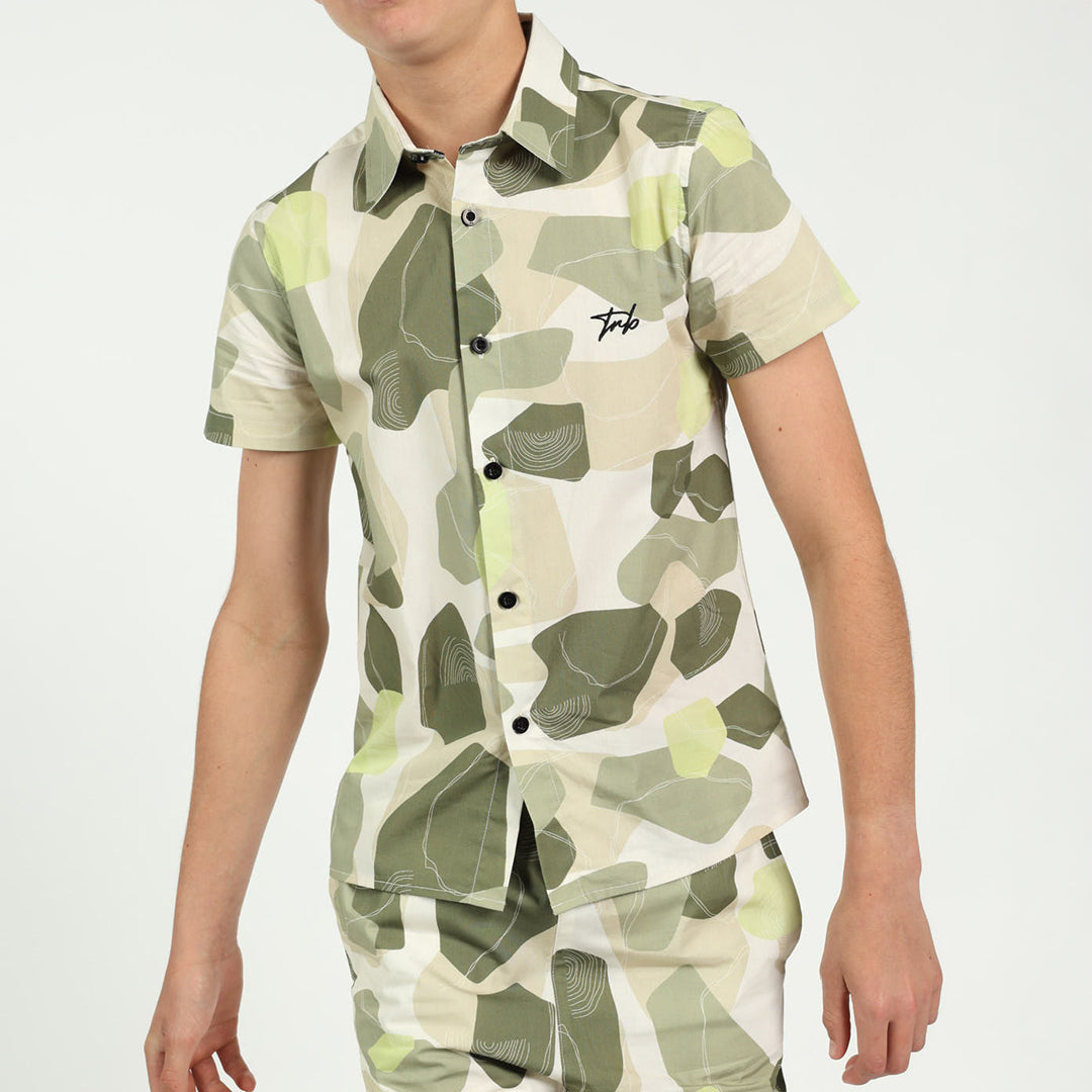 Boys Cream Printed Resort Shirt