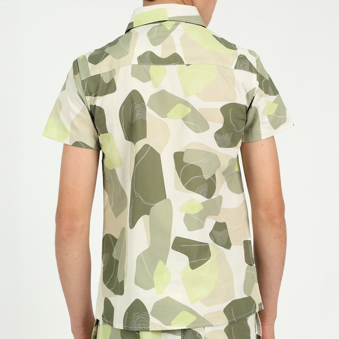 Boys Cream Printed Resort Shirt