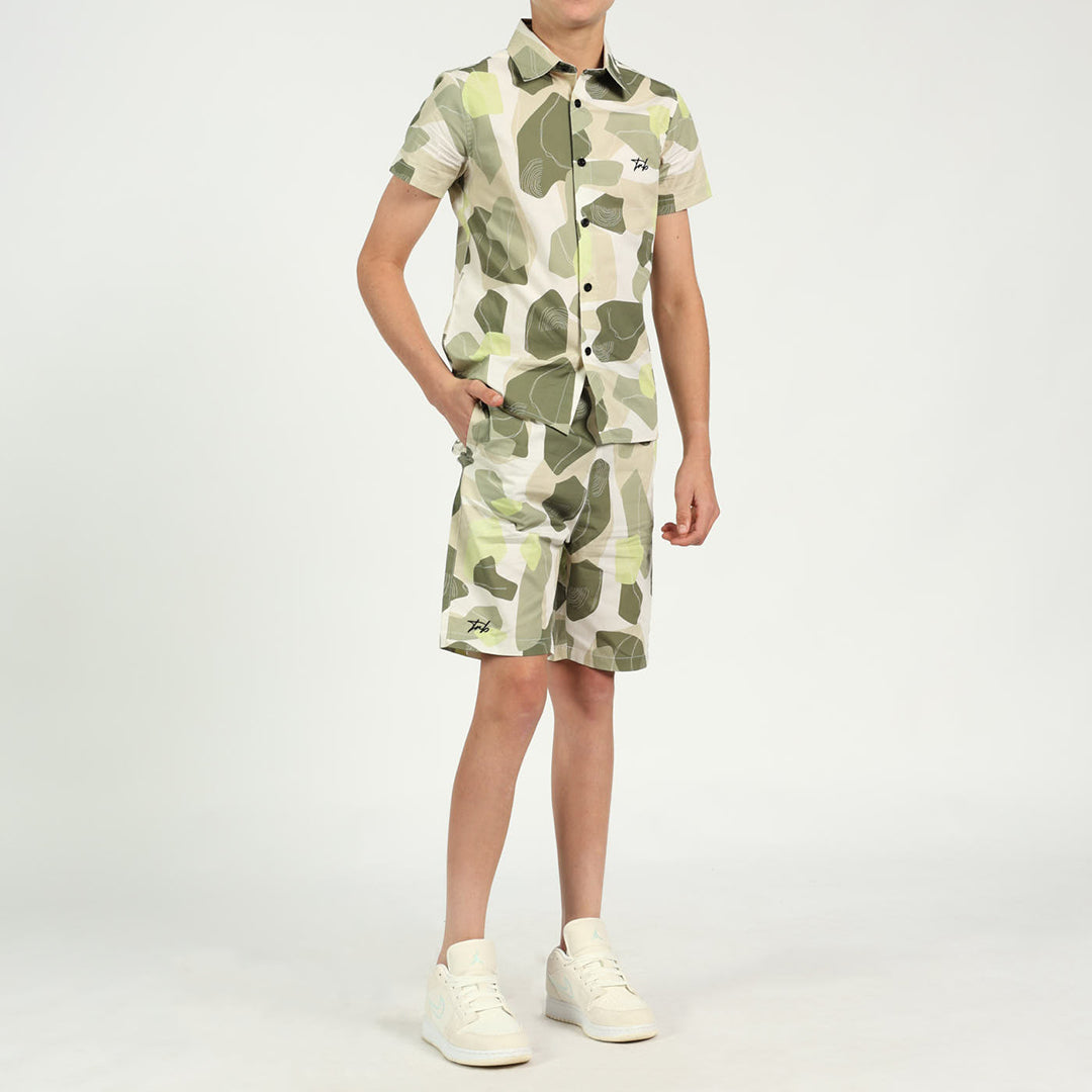 Boys Cream Printed Shorts