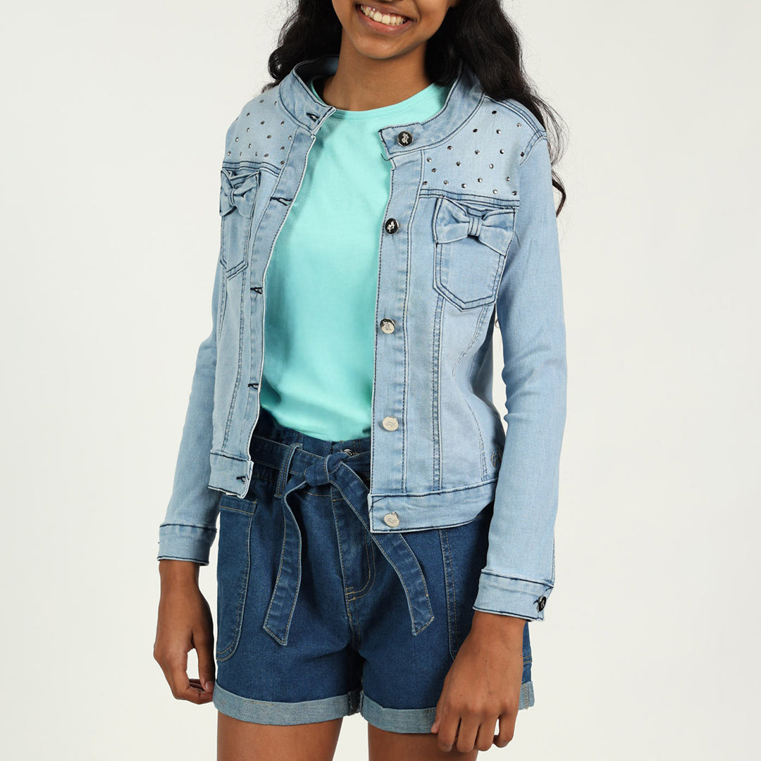 Girls Denim Studded Jacket