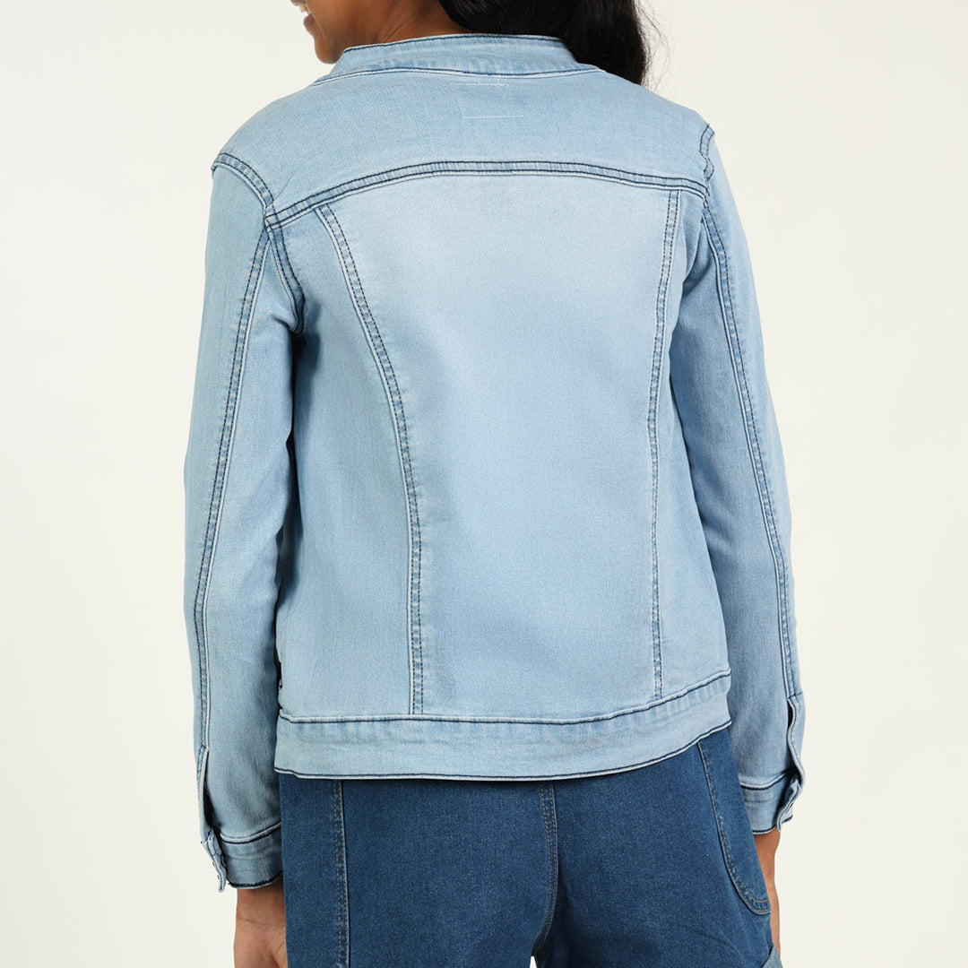 Girls Denim Studded Jacket