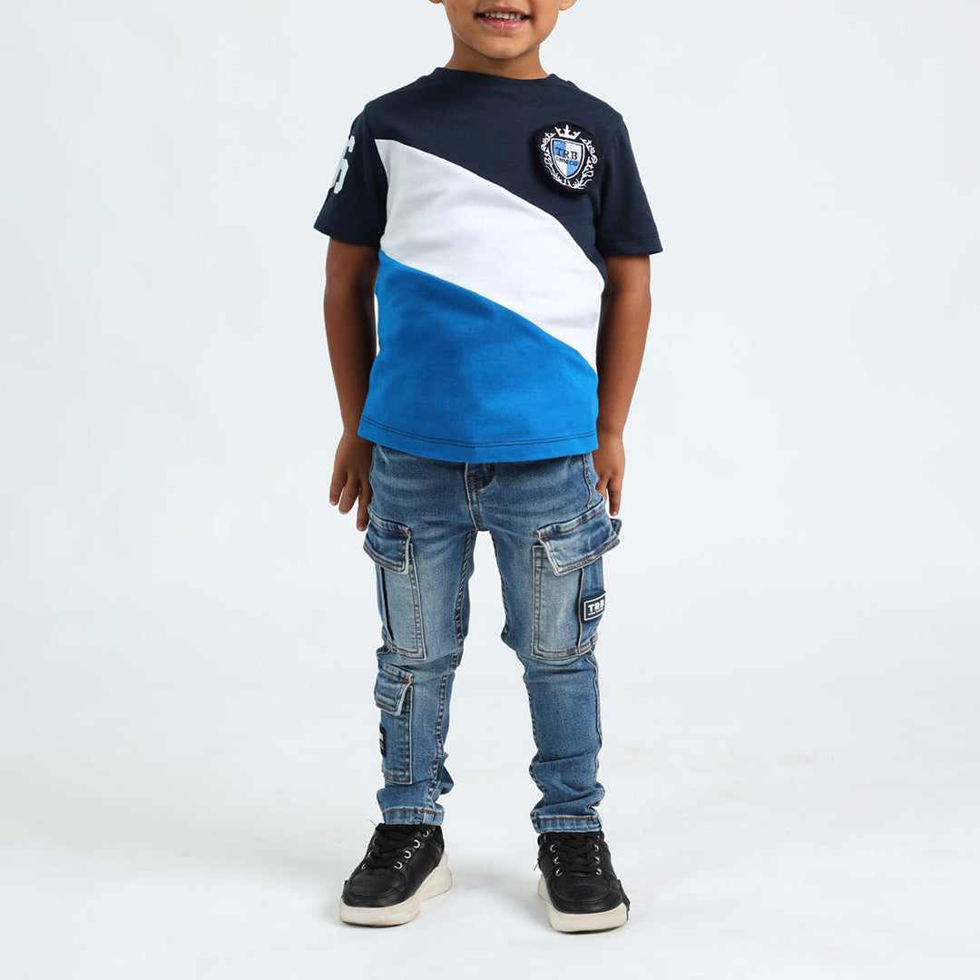 Boys Navy Colour Block T-Shirt