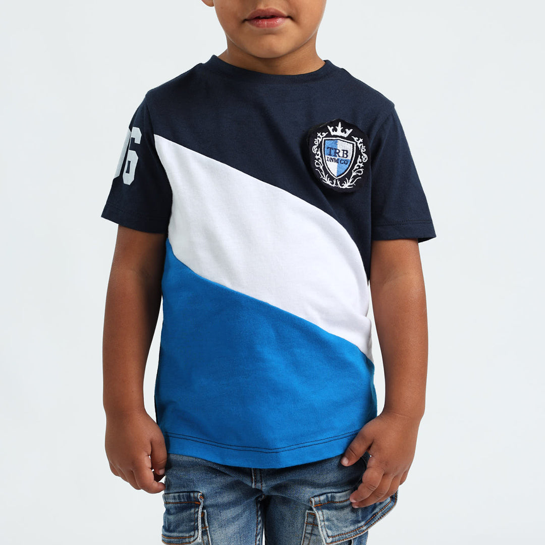 Boys Navy Colour Block T-Shirt