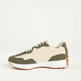 Nova Olive And Stone Sneaker.Wrapped Outsole.