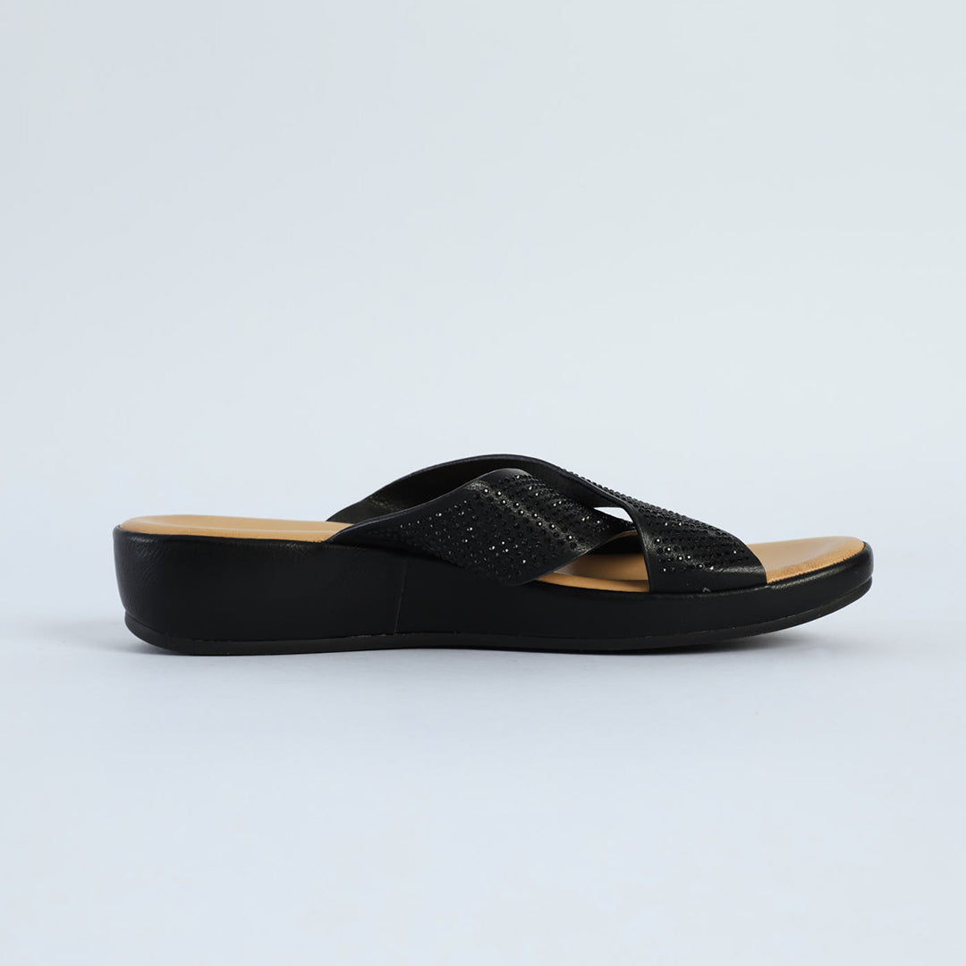 Comfort Push In Sandal.Black Diamante