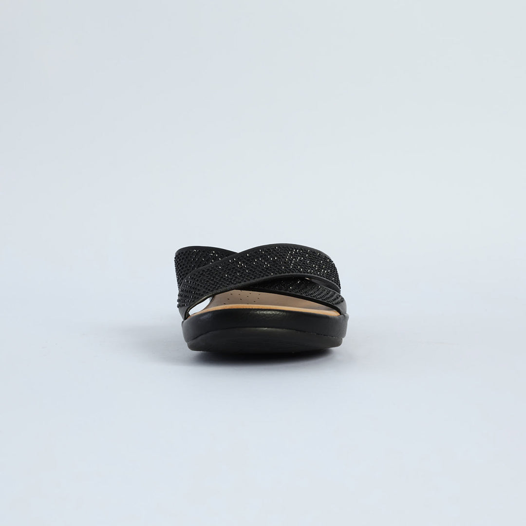 Comfort Push In Sandal.Black Diamante